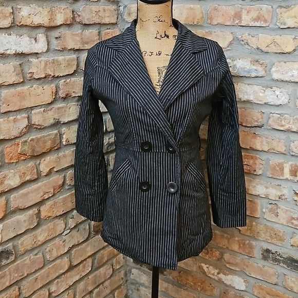 JouJou Black white pinstriped double breasted blazer size Small - Picture 2 of 11